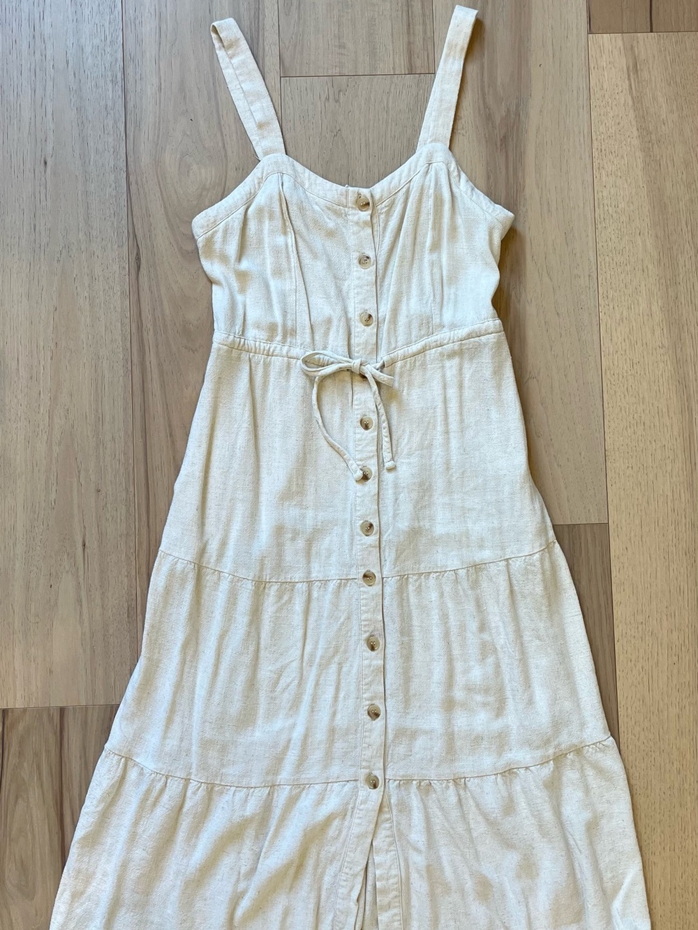 Lucky Brand linen Cream Button-Front Sundress with Tie Waist